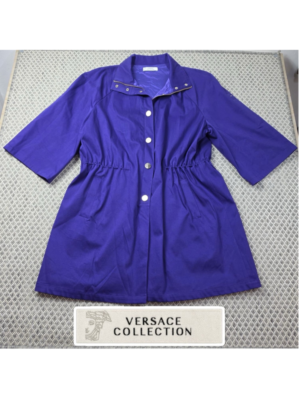Versace Collection Womens 46 Purple Medusa Longline Jacket Coat Zip Snap